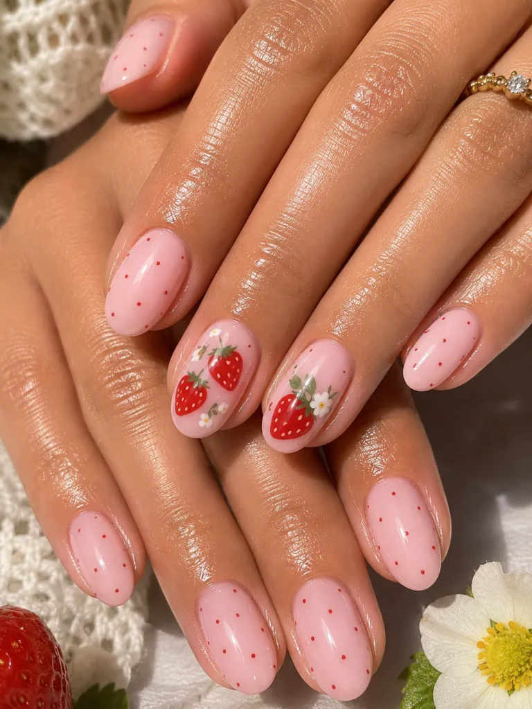 Strawberry Accent Nails