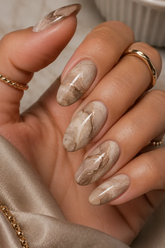 Taupe Marble Nails