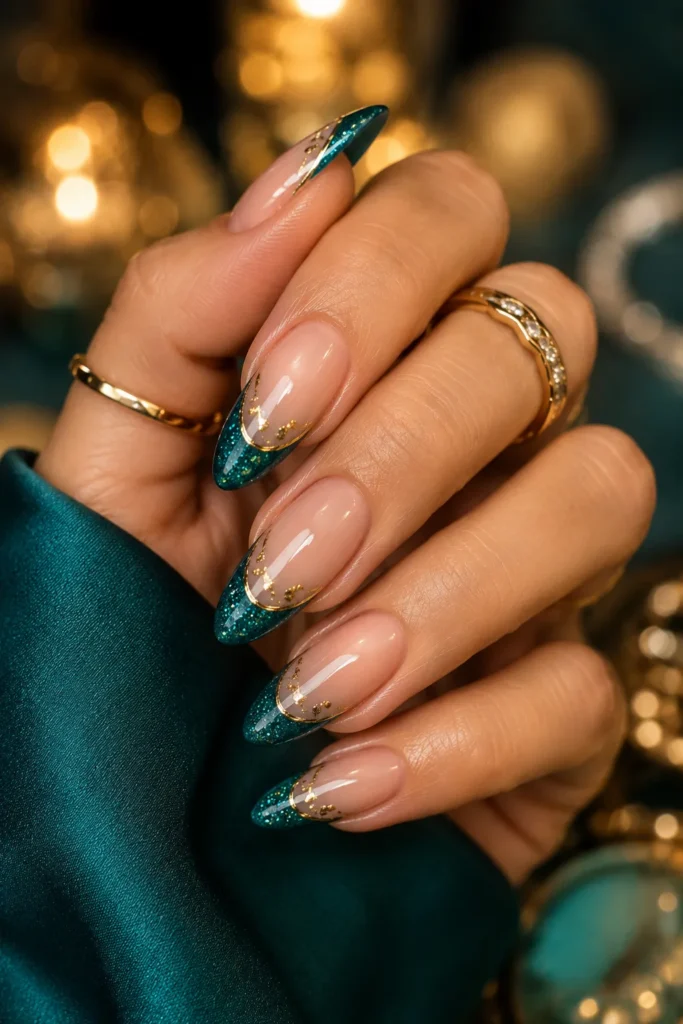 Teal Glitter French Manicure