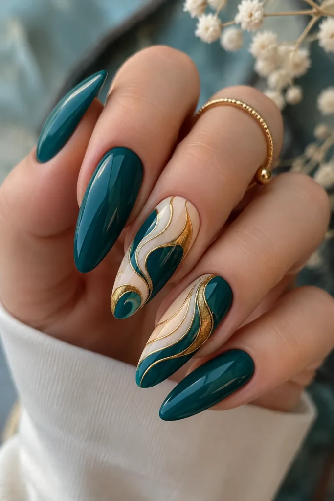 Teal and Gold Abstract Swirls