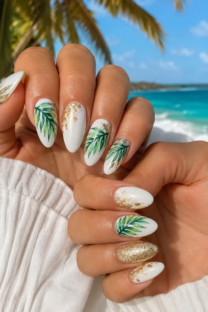 Tropical Palm Leaf August Nails