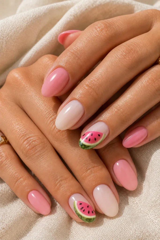 Watermelon Accent Nails
