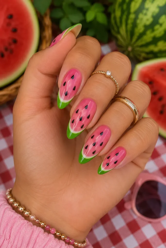 Watermelon Accent Nails