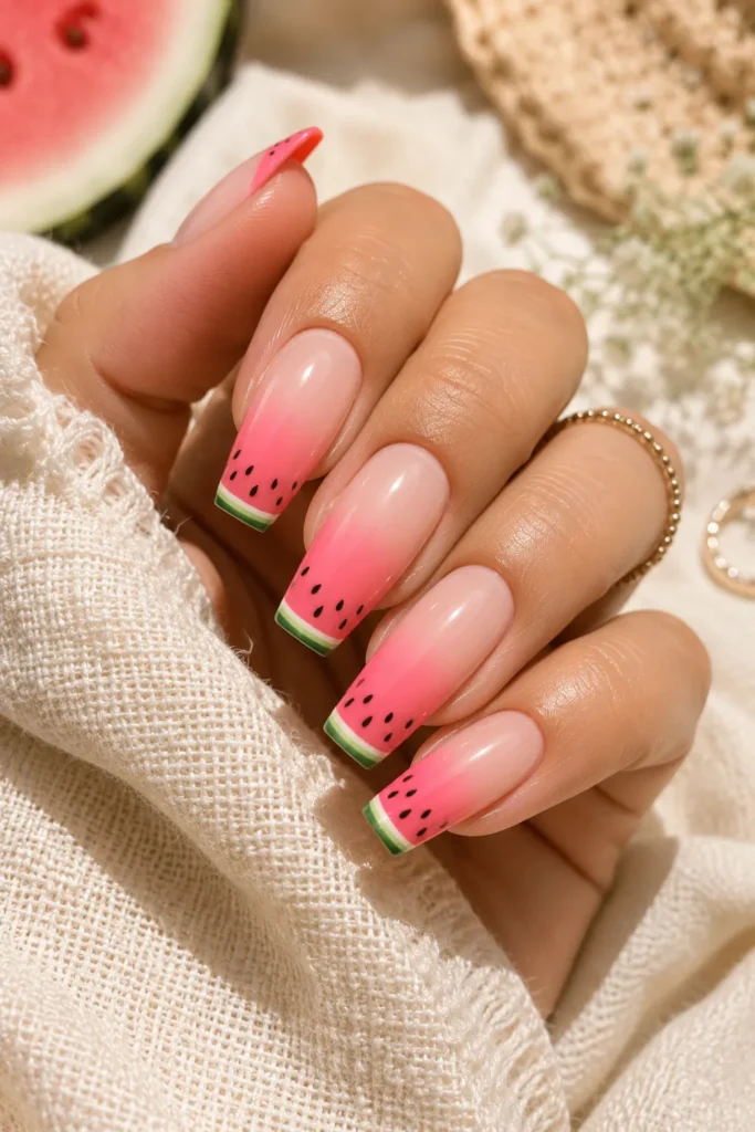 Watermelon Ombre Tips