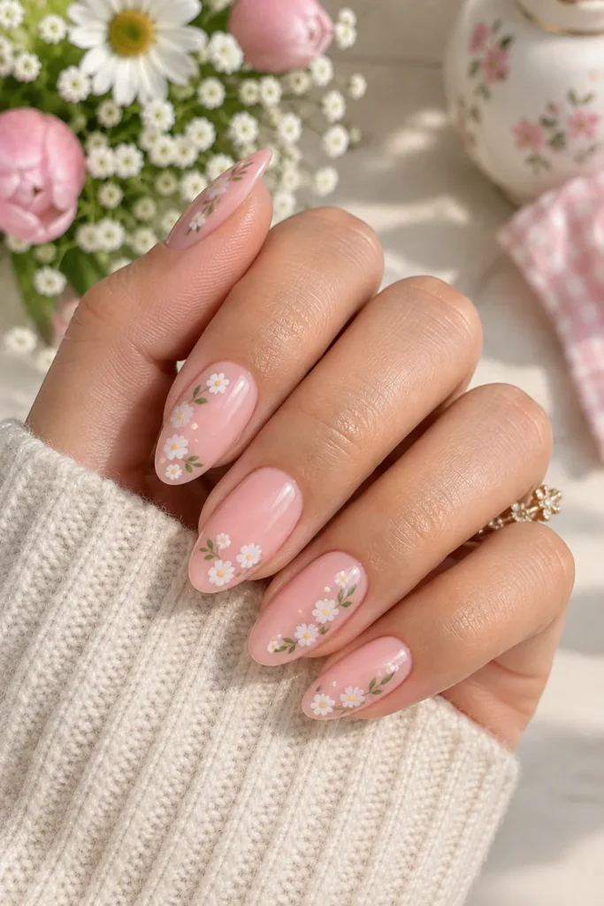 Blush Pink Floral Nails