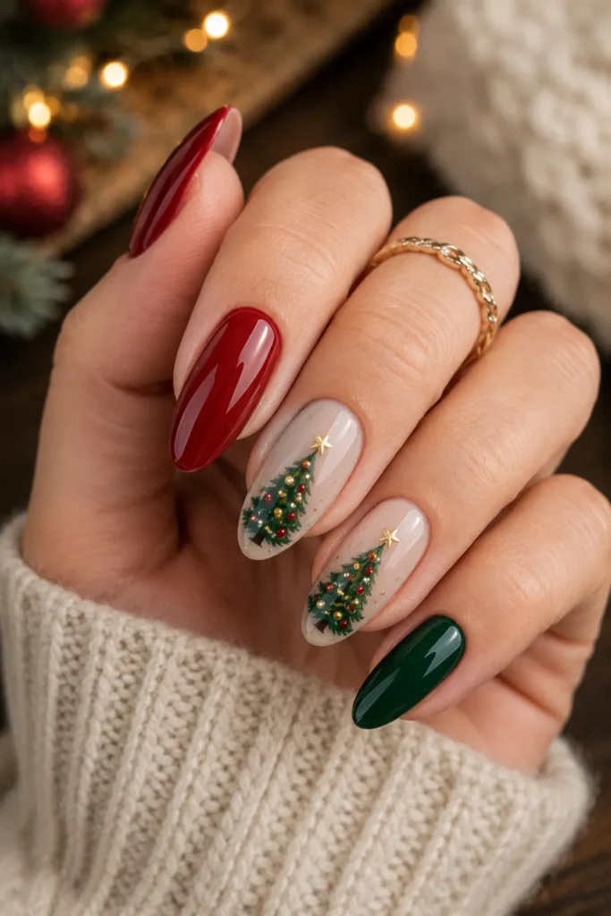 Christmas Tree Accent Nails