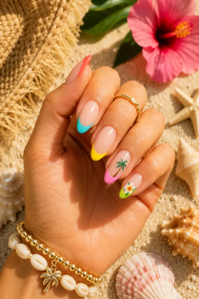 Colorful Tropical French Tips