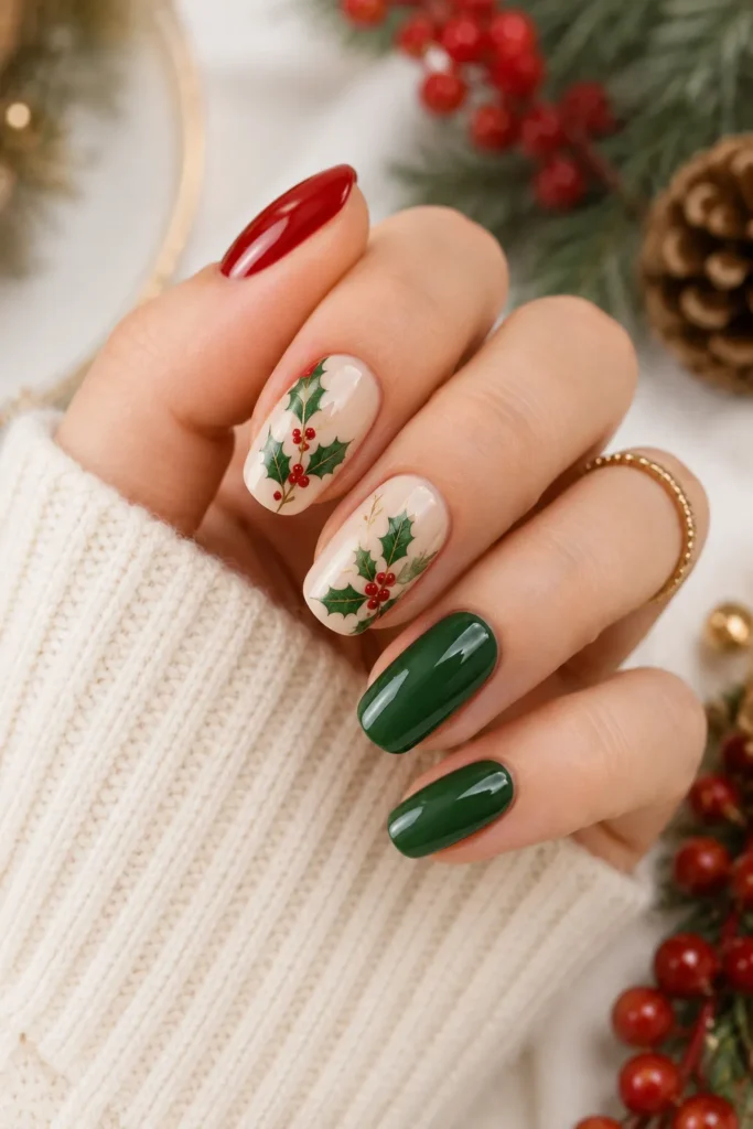Holly Berry Accent Nails