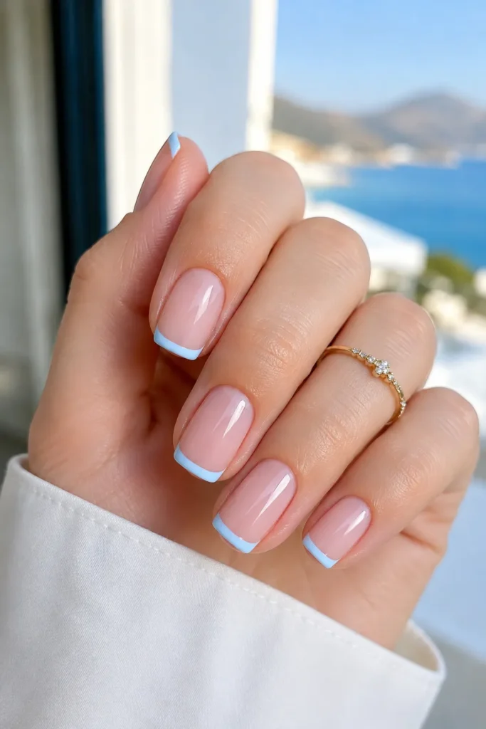 Pastel Blue French Manicure