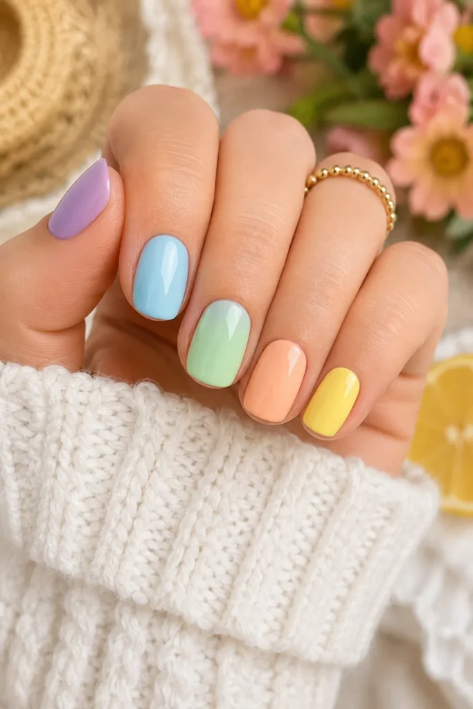Pastel Rainbow Nails