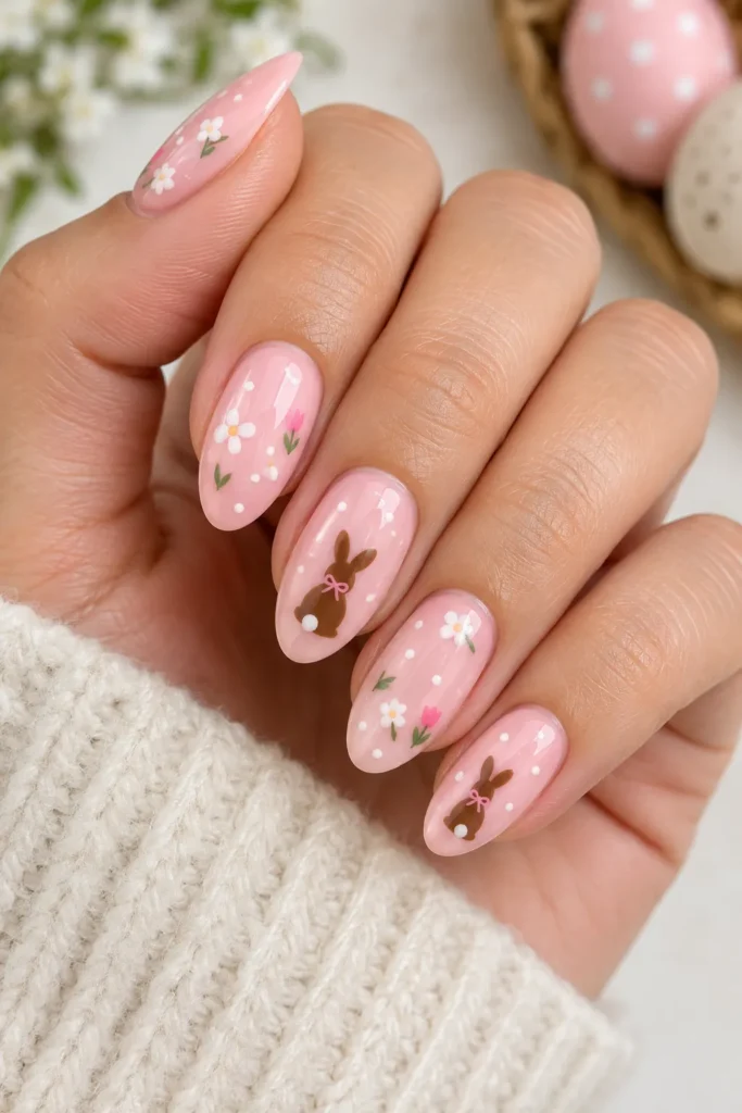 Pink Chocolate Bunny Nails