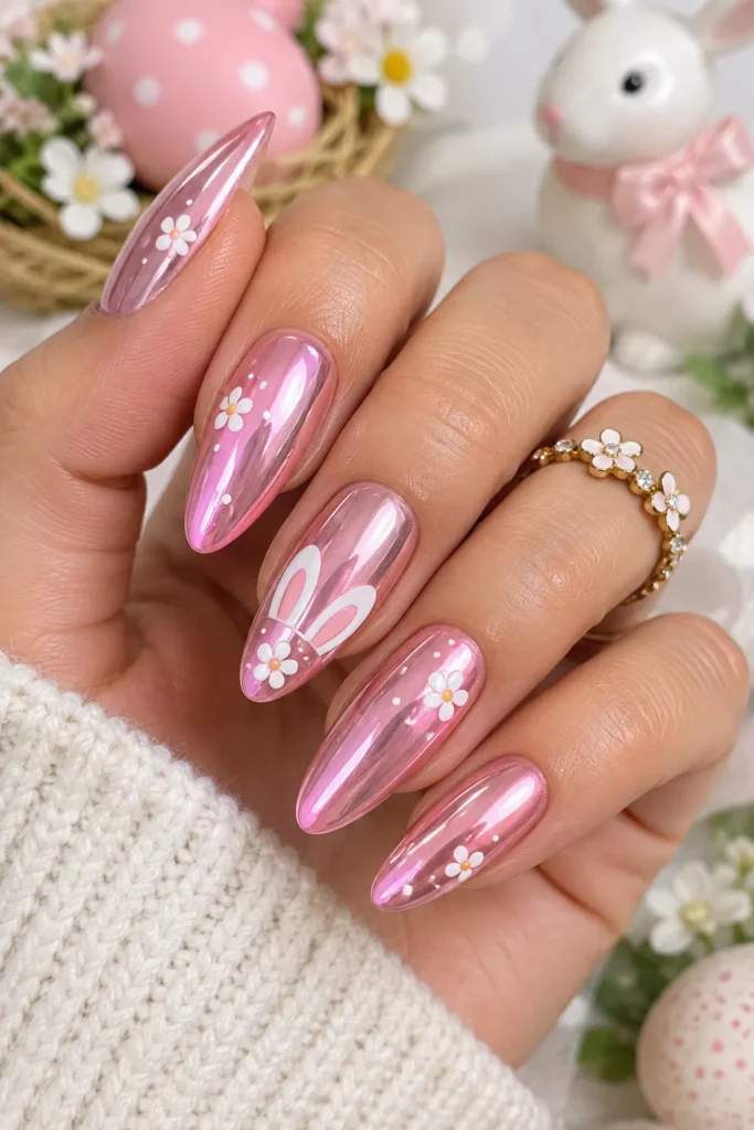  Pink Chrome Easter Nails