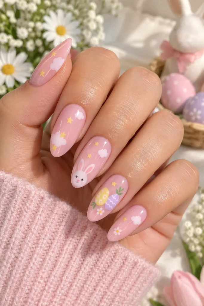 Pink Cloudy Pastel Nails