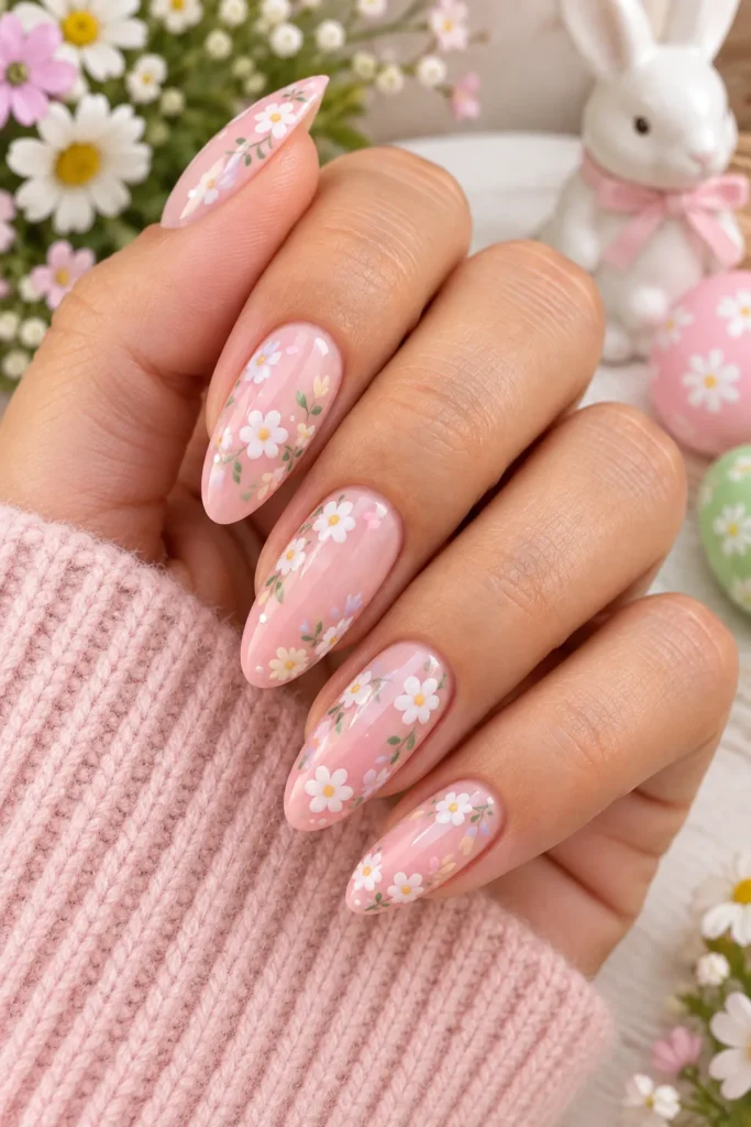 Pink Easter Blossom Nails