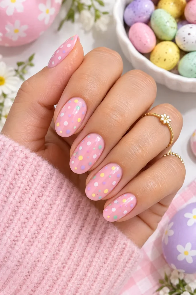 Pink Easter Confetti Nails