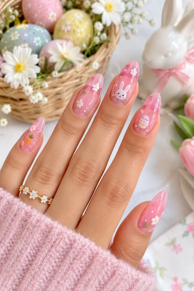 Pink Jelly Easter Nails