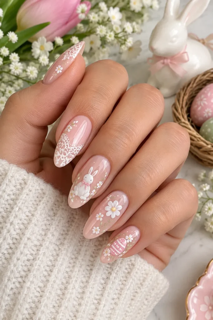 Pink Lace Easter Nails