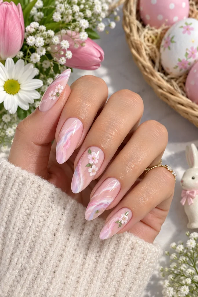 Pink Marble Easter Nails
