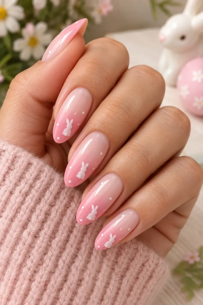 Pink Ombre Bunny Nails